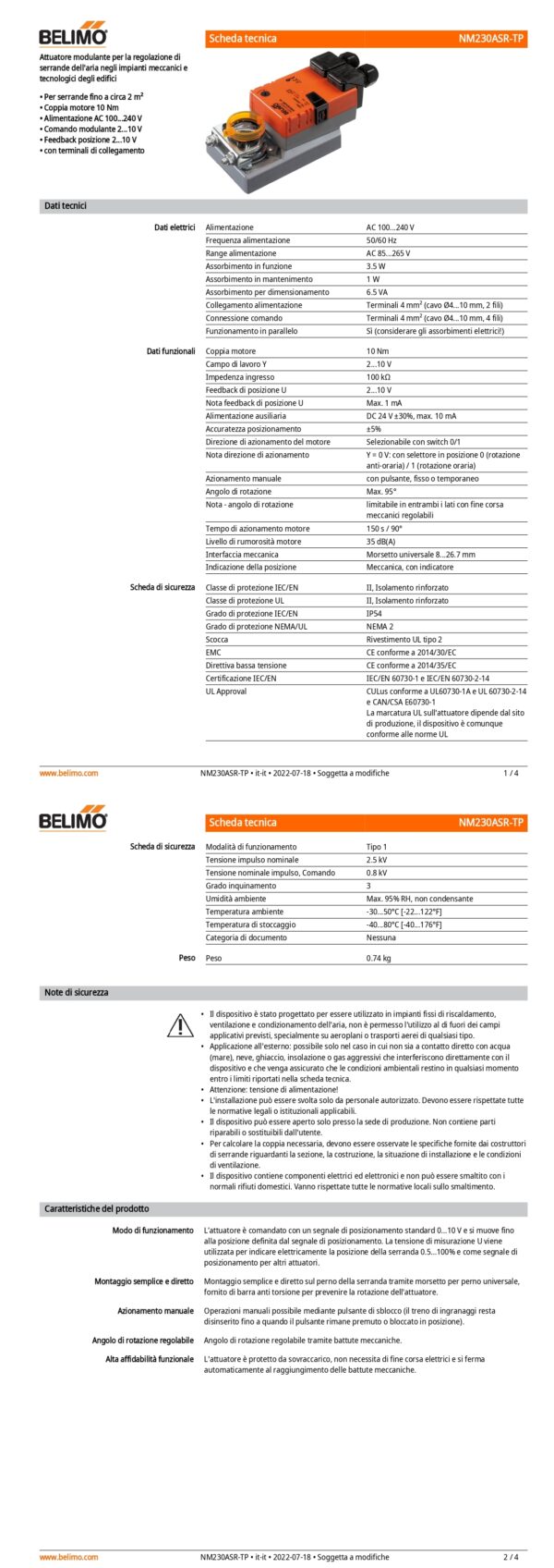 NM230ASR-TP Attuatore rotativo, 10 Nm, AC 100...240 V, 2...10 V, 150 s, IP54, Terminali - immagine 2