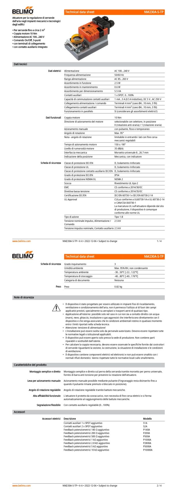 NM230A-S-TP Attuatore rotativo, 10 Nm, AC 100...240 V, On/Off, 3-punti, 150 s, 1 x SPDT, IP54, Terminali - immagine 2