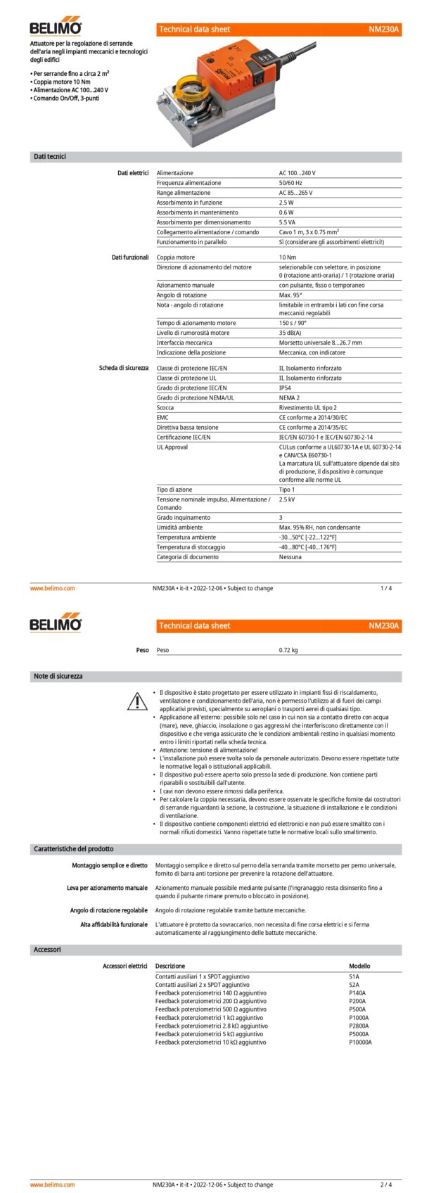 NM230A Attuatore rotativo, 10 Nm, AC 100...240 V, On/Off, 3-punti, 150 s, IP54 - immagine 2