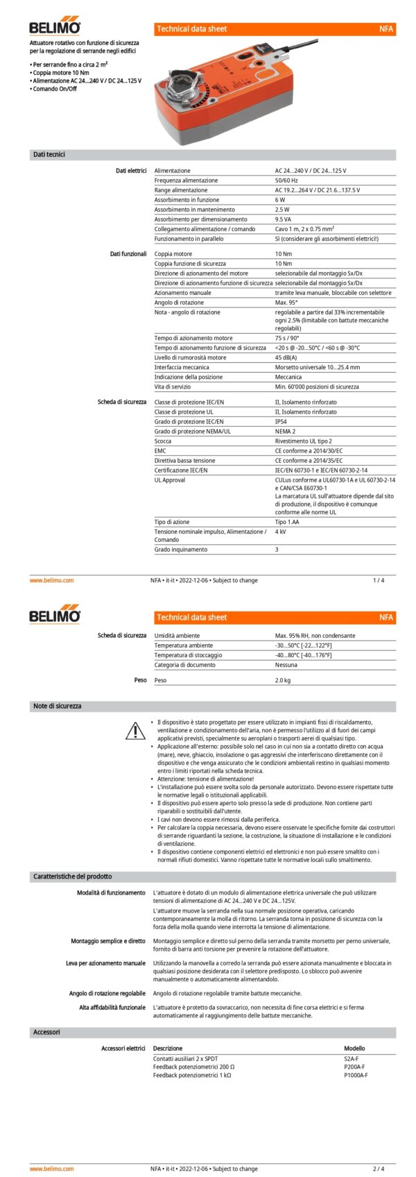 NFA Attuatore rotativo con funzione di sicurezza, 10 Nm, AC 24...240 V / DC 24...125 V, On/Off, 75 s, IP54 - immagine 2