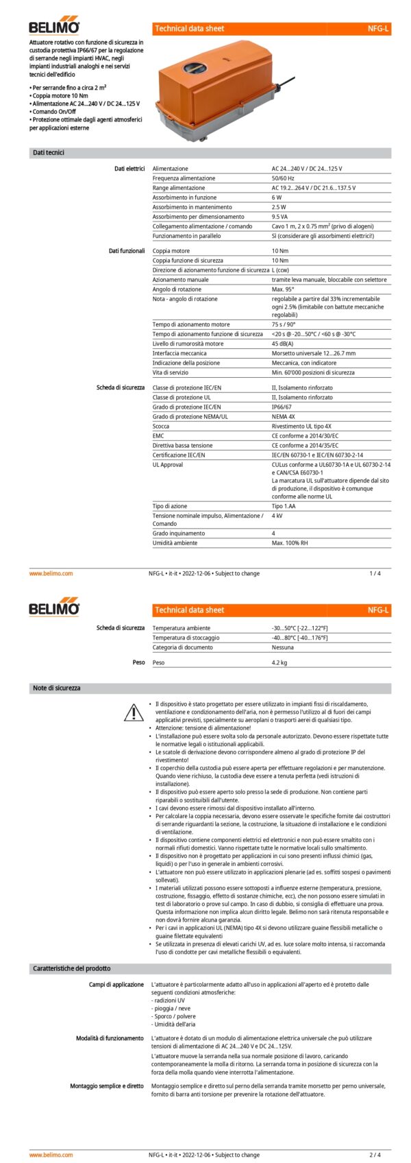 NFG-L Attuatore rotativo con funzione di sicurezza, 10 Nm, AC 24...240 V / DC 24...125 V, On/Off, 75 s, IP66/67 - immagine 2