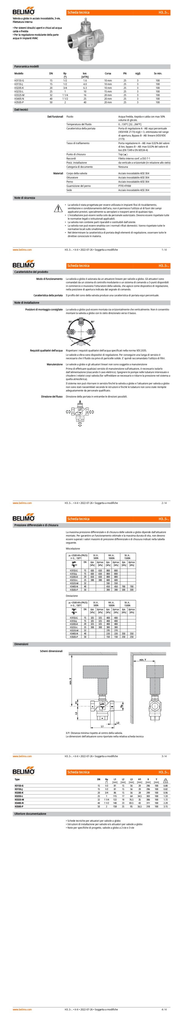 H340S-N Valvola a globo in acciaio inossidabile, 3-vie, DN 40, Filettatura interna, Rp 1 1/2", PN 25, ps 2500 kPa, kvs 25 m³/h, Temperatura del fluido 0...130°C - immagine 2