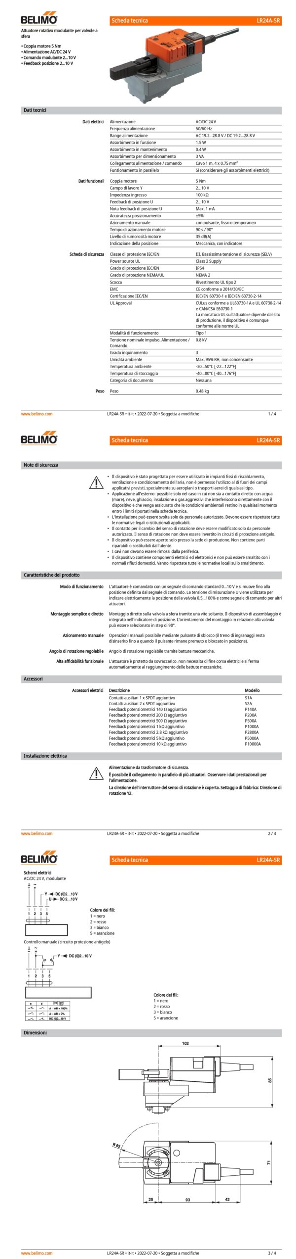 LR24A-SR Attuatore rotativo, 5 Nm, AC/DC 24 V, 2...10 V, 90 s, IP54 - immagine 2