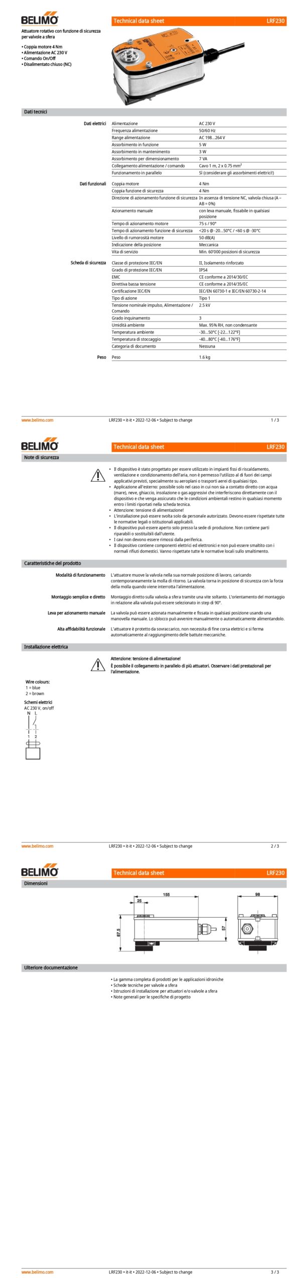 LRF230 Attuatore rotativo con funzione di sicurezza NC, 4 Nm, AC 230 V, On/Off, 75 s, IP54 - immagine 2