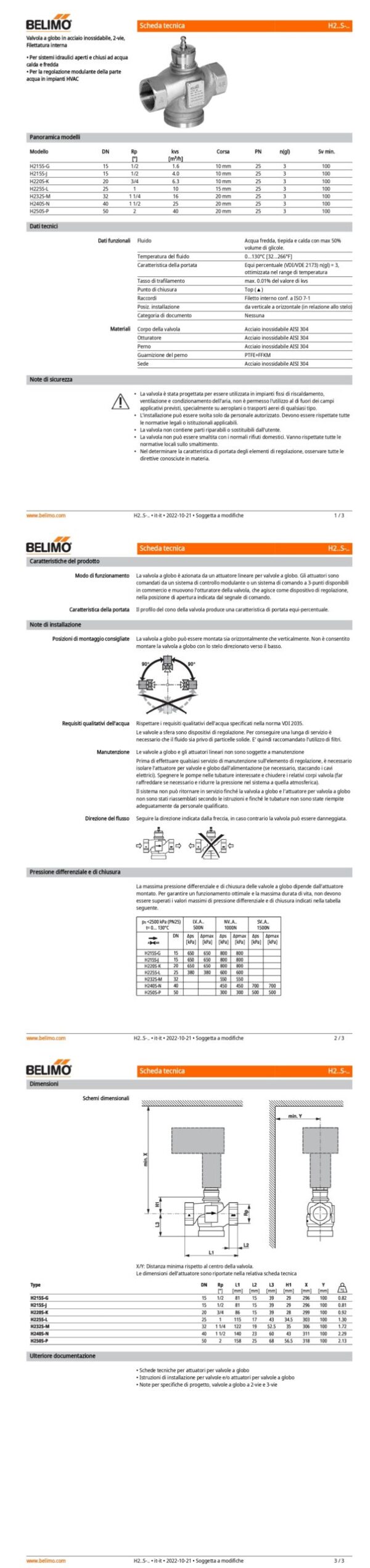 H240S-N Valvola a globo in acciaio inossidabile, 2-vie, DN 40, Filettatura interna, Rp 1 1/2", PN 25, ps 2500 kPa, kvs 25 m³/h, Temperatura del fluido 0...130°C - immagine 2