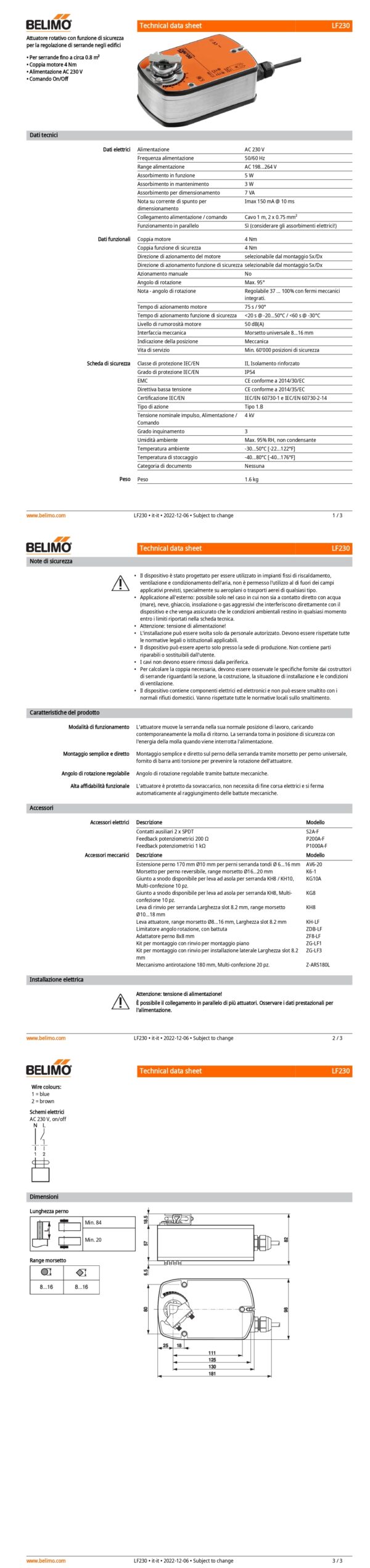LF230 Attuatore rotativo con funzione di sicurezza, 4 Nm, AC 230 V, On/Off, 75 s, IP54 - immagine 2