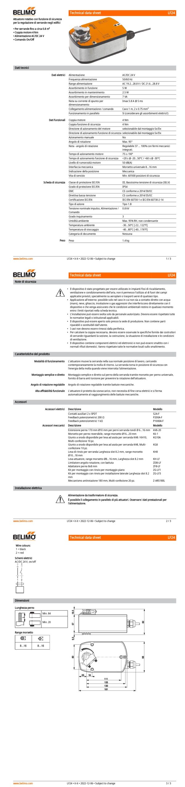 LF24 Attuatore rotativo con funzione di sicurezza, 4 Nm, AC/DC 24 V, On/Off, 75 s, IP54 - immagine 2