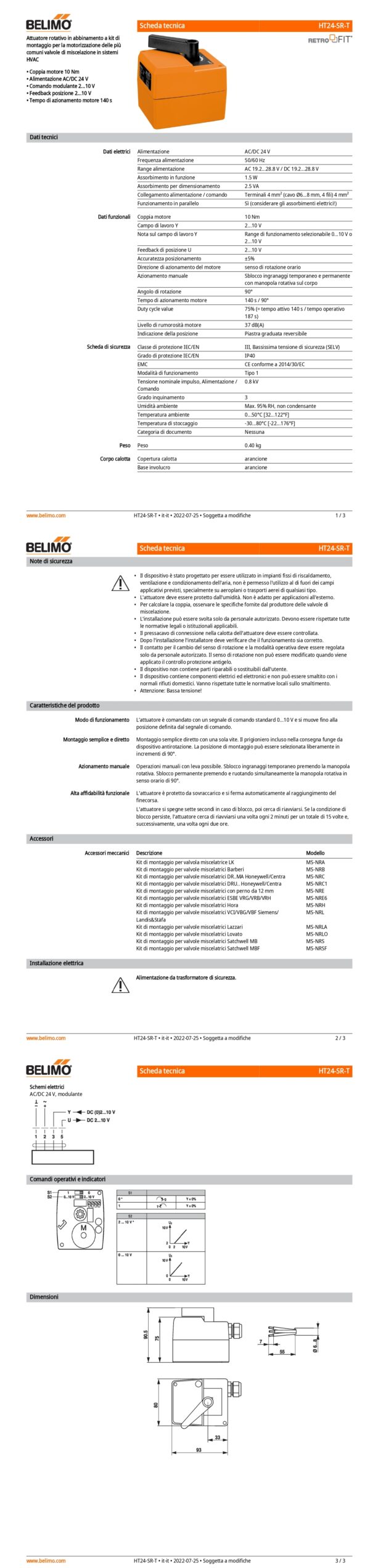 HT24-SR-T Attuatore rotativo per valvole miscelatrici, 10 Nm, AC/DC 24 V, 2...10 V, 140 s, IP40, Terminali - immagine 2