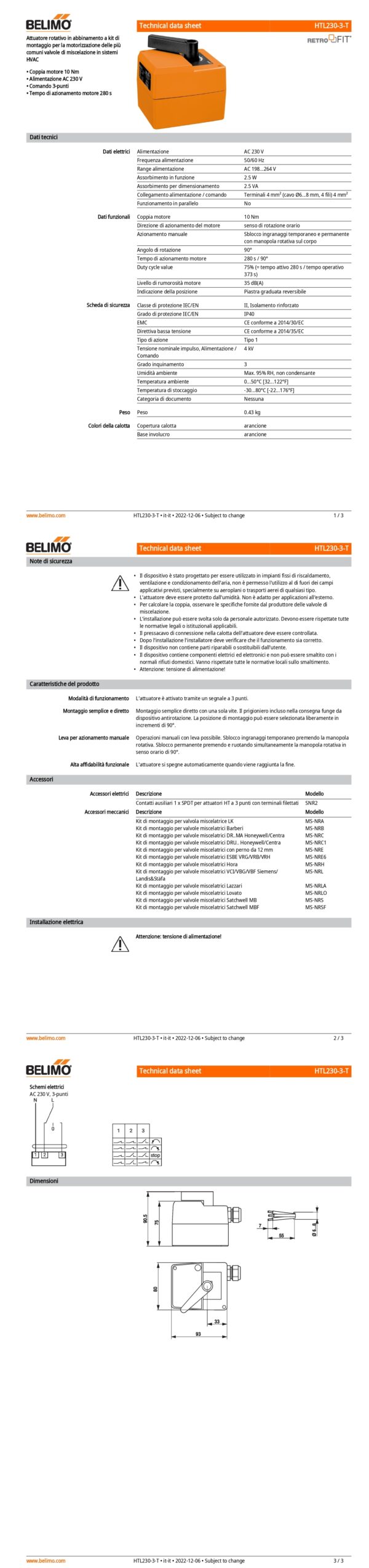 HTL230-3-T Attuatore rotativo per valvole miscelatrici, 10 Nm, AC 230 V, 3-punti, 280 s, IP40, Terminali - immagine 2