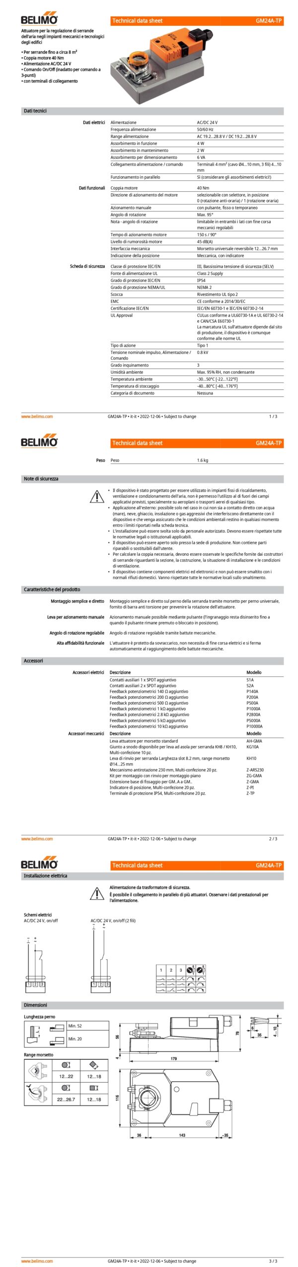 GM24A-TP Attuatore rotativo, 40 Nm, AC/DC 24 V, On/Off, 150 s, IP54, Terminali - immagine 2