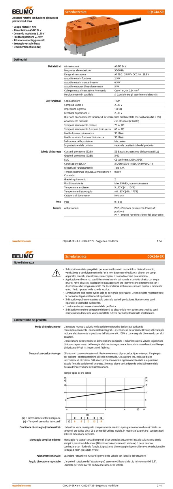CQK24A-SR Attuatore rotativo con funzione di sicurezza (ZoneTight) NC, 1 Nm, AC/DC 24 V, 2...10 V, 75 s, IP40 - immagine 2