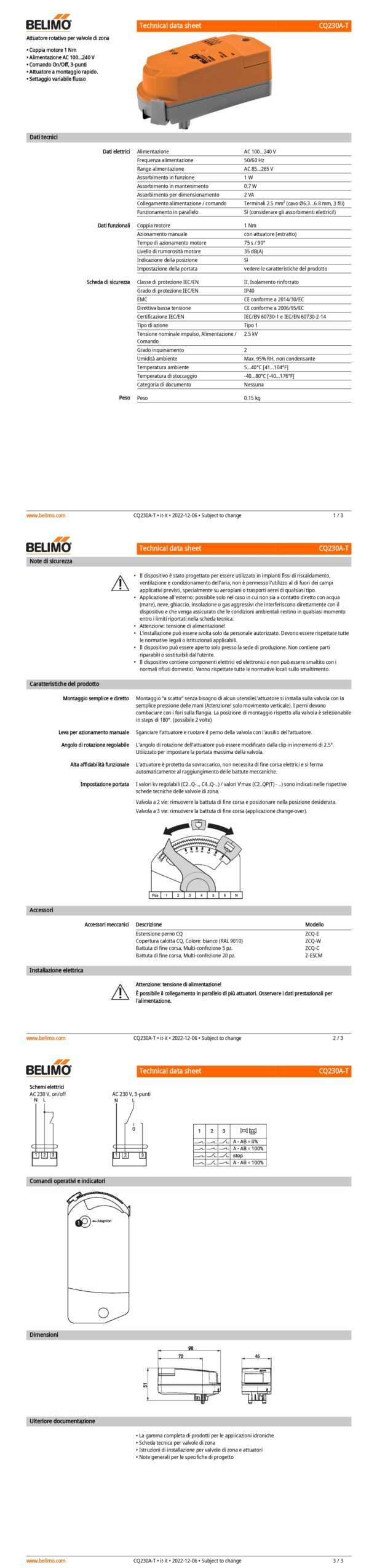 CQ230A-T Attuatore rotativo (ZoneTight), 1 Nm, AC 100...240 V, On/Off, 3-punti, 75 s, IP40, Terminali - immagine 2