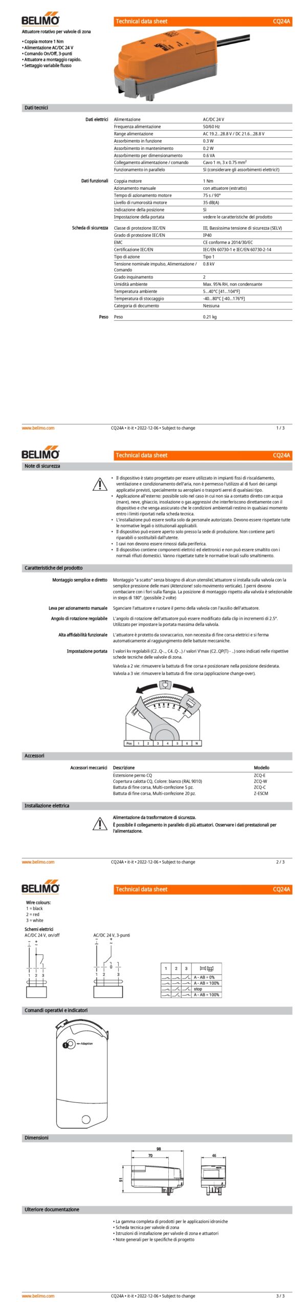 CQ24A Attuatore rotativo (ZoneTight), 1 Nm, AC/DC 24 V, On/Off, 3-punti, 75 s, IP40 - immagine 2