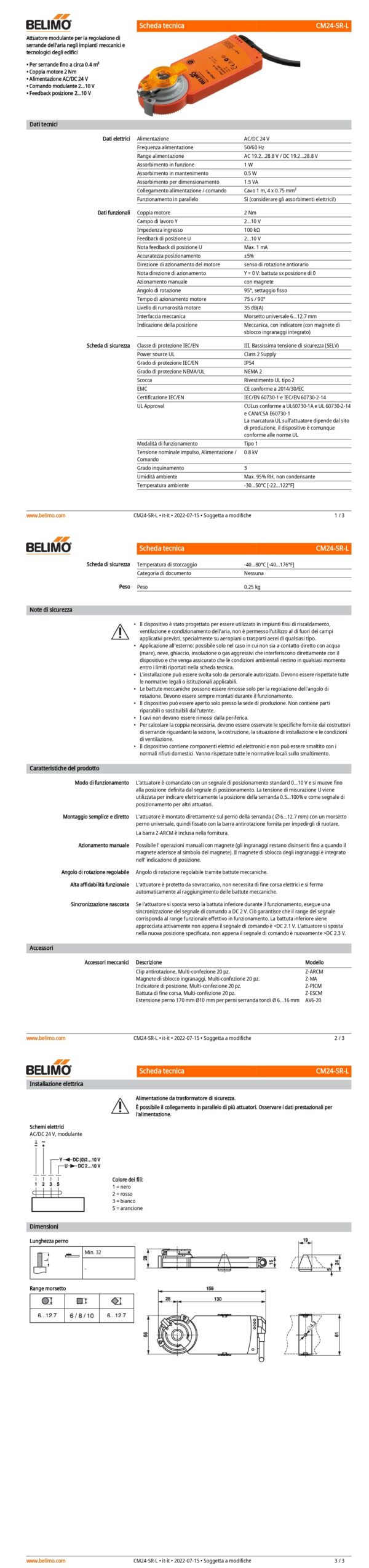 CM24-SR-L Attuatore rotativo, 2 Nm, AC/DC 24 V, 2...10 V, 75 s, IP54, senso di rotazione antiorario - immagine 2