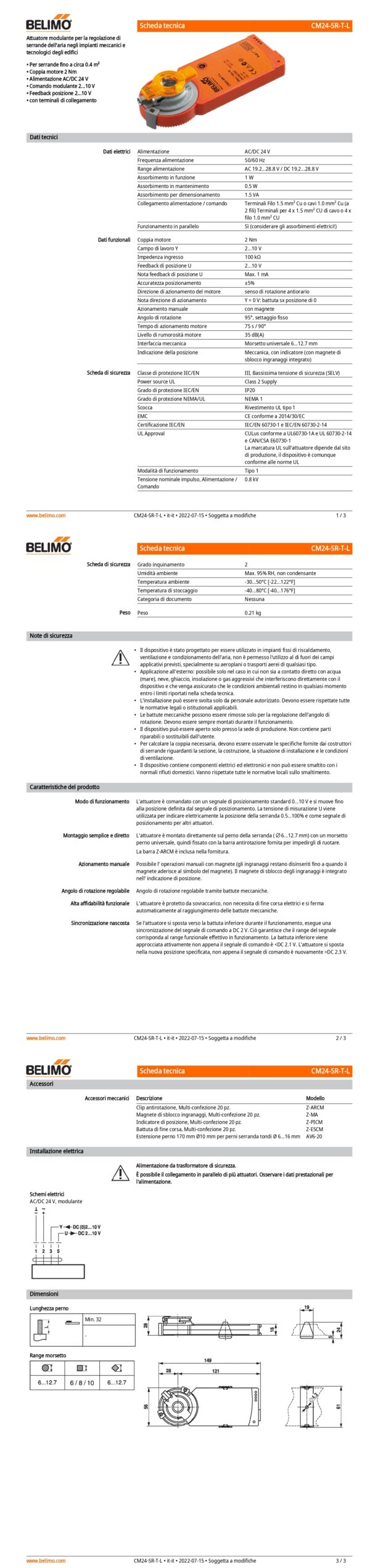 CM24-SR-T-L Attuatore rotativo, 2 Nm, AC/DC 24 V, 2...10 V, 75 s, IP20, senso di rotazione antiorario, Terminali - immagine 2