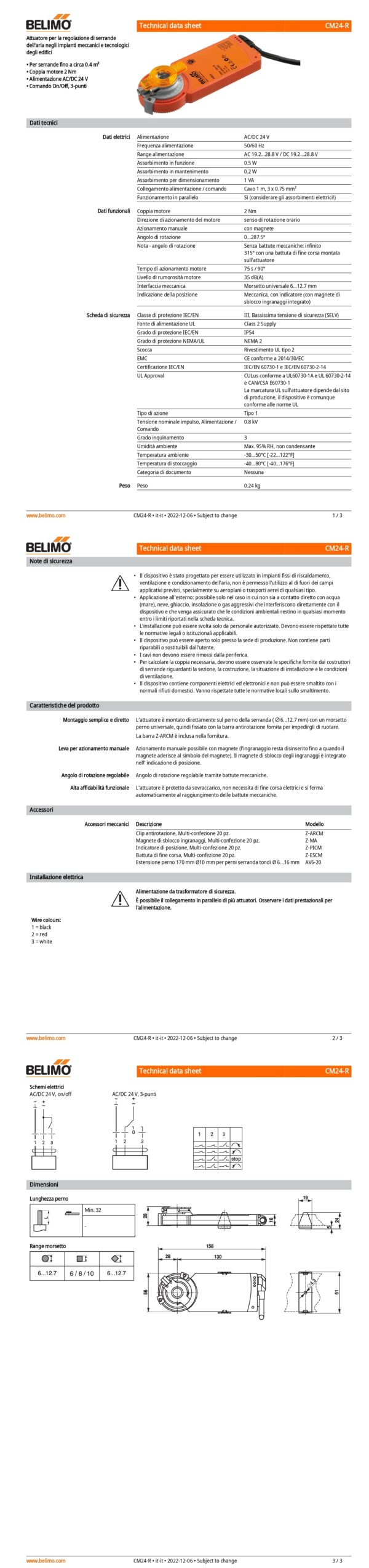 CM24-R Attuatore rotativo, 2 Nm, AC/DC 24 V, On/Off, 3-punti, 75 s, IP54, senso di rotazione orario - immagine 2