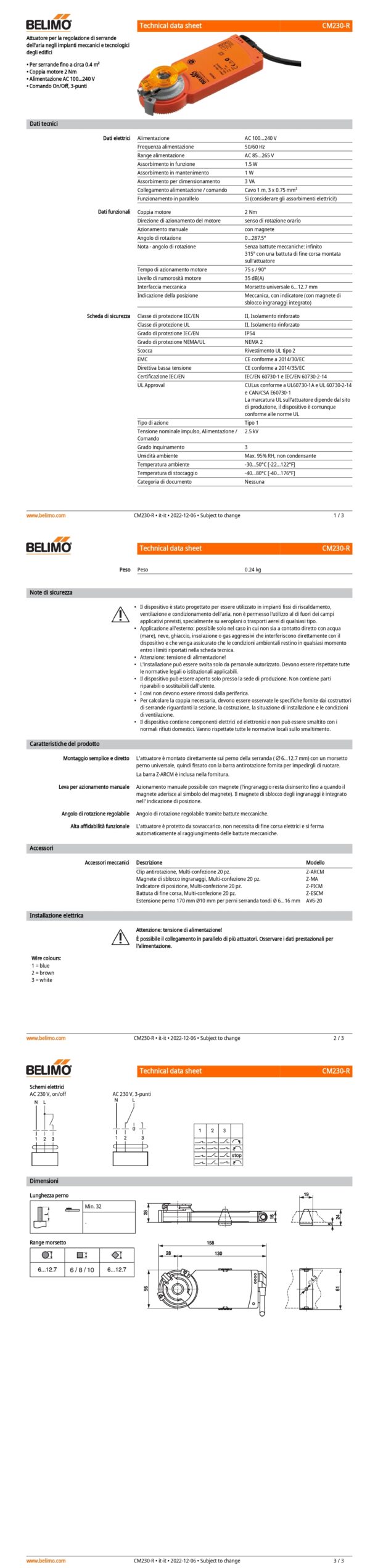 CM230-R Attuatore rotativo, 2 Nm, AC 100...240 V, On/Off, 3-punti, 75 s, IP54, senso di rotazione orario - immagine 2
