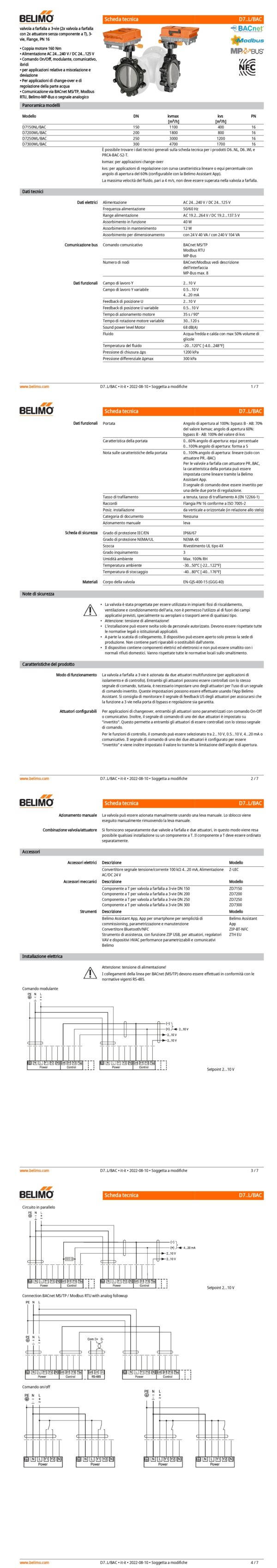 D7300WL/BAC 2x valvola a farfalla a 3-vie (2x valvola a farfalla con 2x attuatore senza componente a T), 3-vie, DN 300, Flange con Modelli Lug PN 16, ps 1600 kPa, kvs 1700 m³/h, kvmax 4700 m³/h, Temperatura del fluido -20...120°C, 160 Nm, AC 24...240 V / DC 24...125 V, BACnet MS/TP, Modbus RTU, MP-Bus, 35 s, IP66/67, Terminali - immagine 2