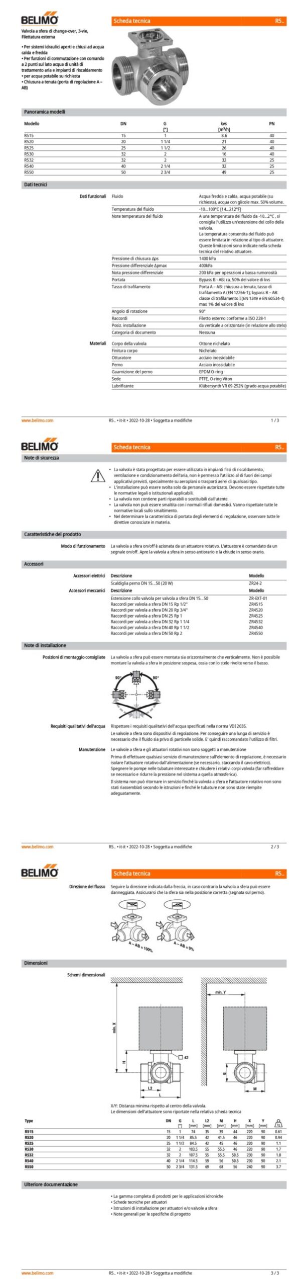 R515 Valvola a sfera di change-over, 3-vie, DN 15, Filettatura esterna, G 1", PN 40, ps 1600 kPa, kvs 8.6 m³/h, Temperatura del fluido -10...100°C - immagine 2