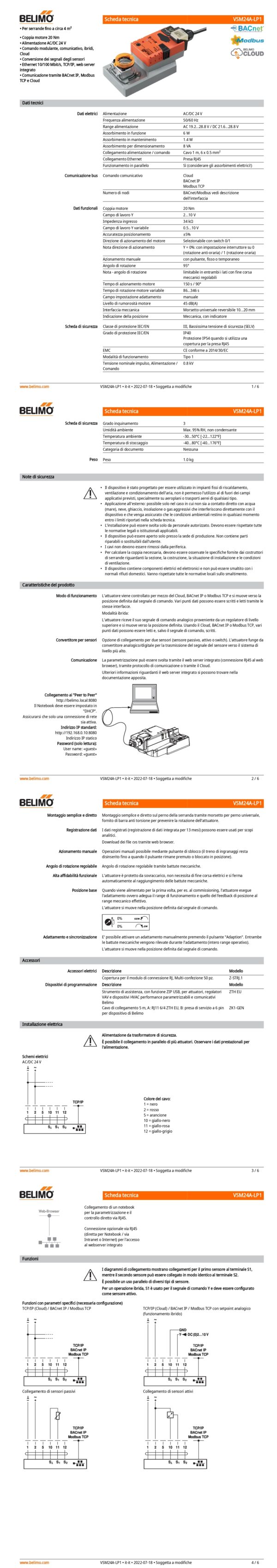 VSM24A-LP1 Attuatore rotativo, 20 Nm, AC/DC 24 V, Cloud, BACnet IP, Modbus TCP, 150 s (86...346 s), IP40 - immagine 2