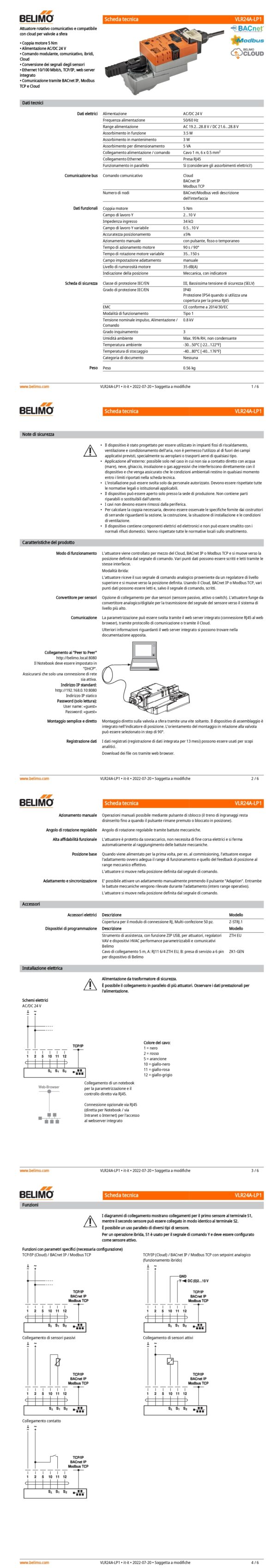 VLR24A-LP1 Attuatore rotativo, 5 Nm, AC/DC 24 V, Cloud, BACnet IP, Modbus TCP, 90 s (35...420 s), IP40 - immagine 2