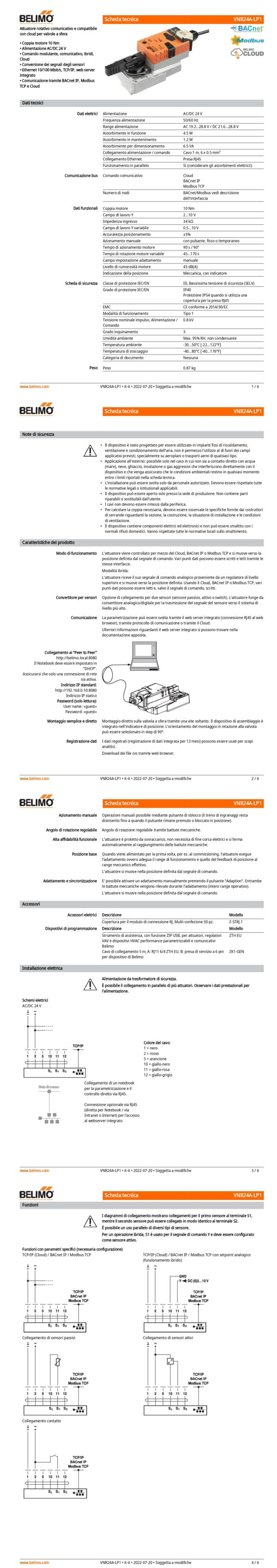 VNR24A-LP1 Attuatore rotativo, 10 Nm, AC/DC 24 V, Cloud, BACnet IP, Modbus TCP, 90 s (45...170 s), IP40 - immagine 2