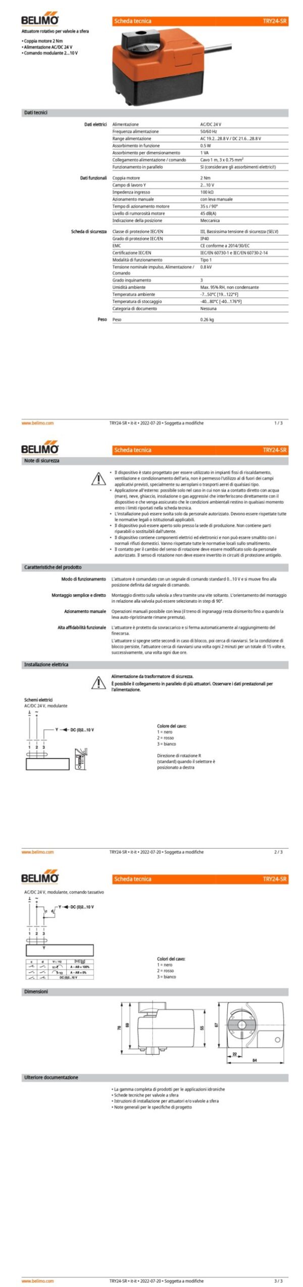 TRY24-SR Attuatore rotativo, 2 Nm, AC/DC 24 V, 2...10 V, 35 s, IP40 - immagine 2