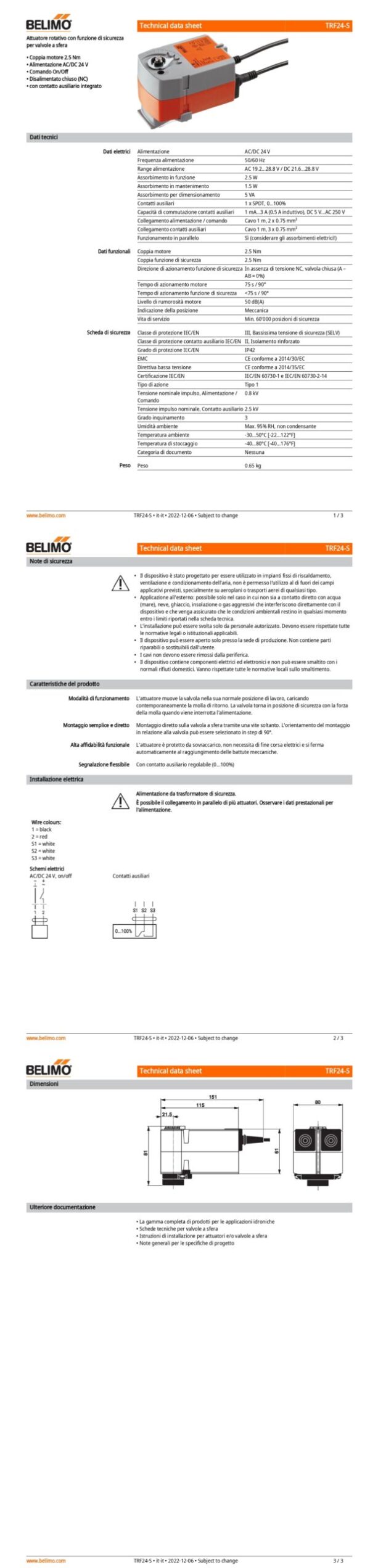TRF24-S Attuatore rotativo con funzione di sicurezza NC, 2.5 Nm, AC/DC 24 V, On/Off, 75 s, 1 x SPDT, IP42 - immagine 2