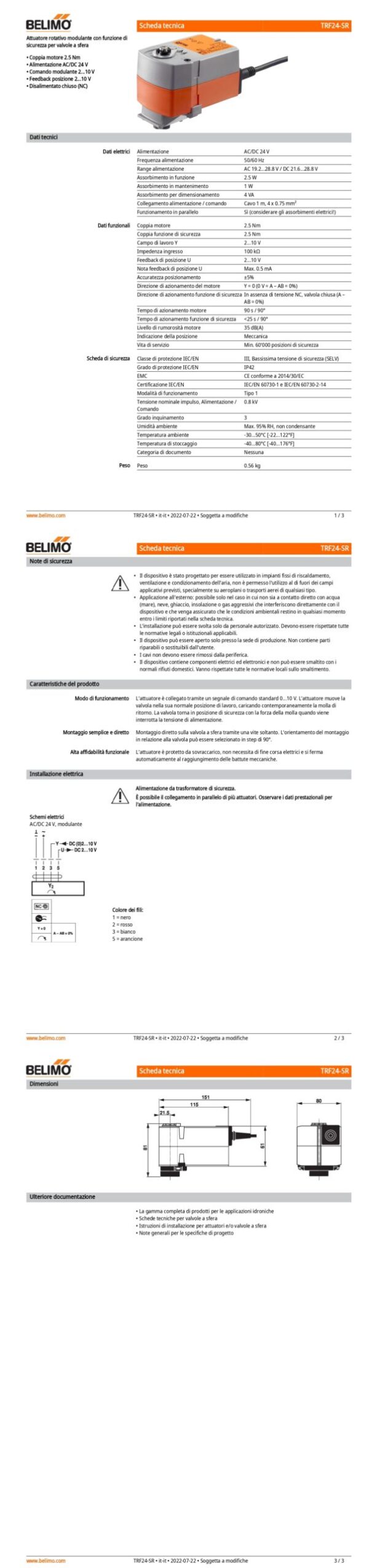 TRF24-SR Attuatore rotativo con funzione di sicurezza NC, 2.5 Nm, AC/DC 24 V, 2...10 V, 90 s, IP42 - immagine 2