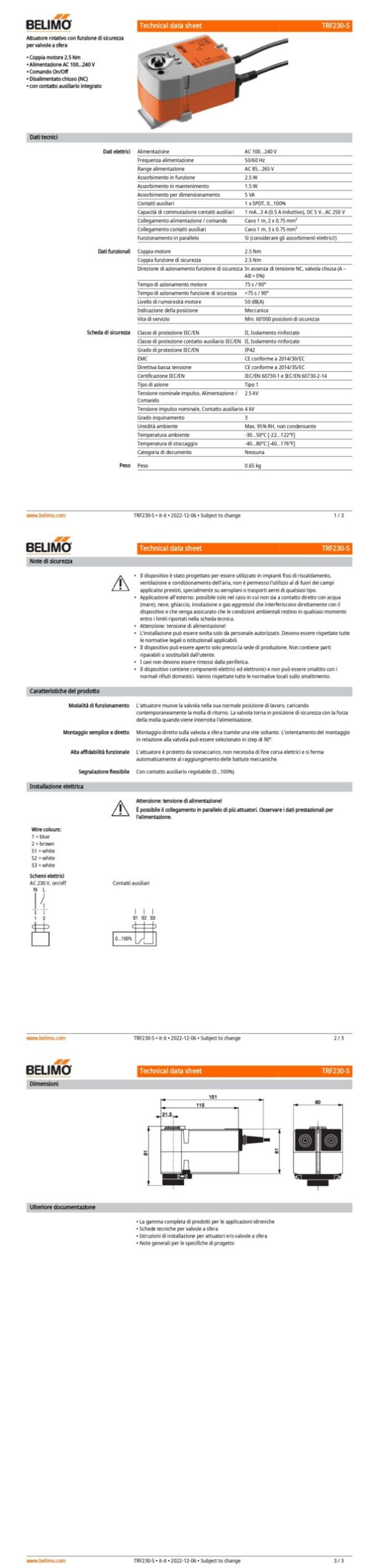 TRF230-S Attuatore rotativo con funzione di sicurezza NC, 2.5 Nm, AC 100...240 V, On/Off, 75 s, 1 x SPDT, IP42 - immagine 2