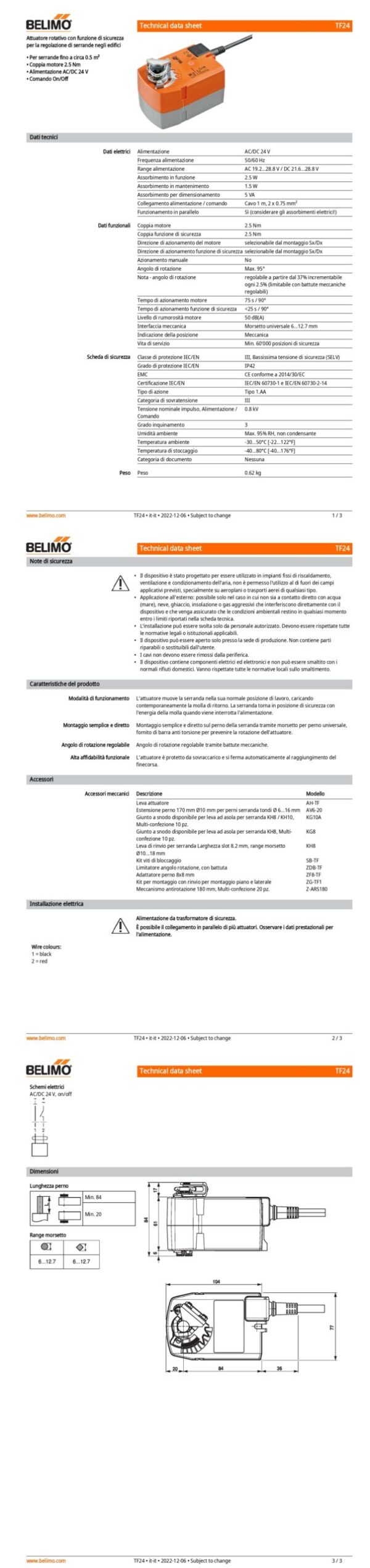 TF24 Attuatore rotativo con funzione di sicurezza, 2.5 Nm, AC/DC 24 V, On/Off, 75 s, IP42 - immagine 2