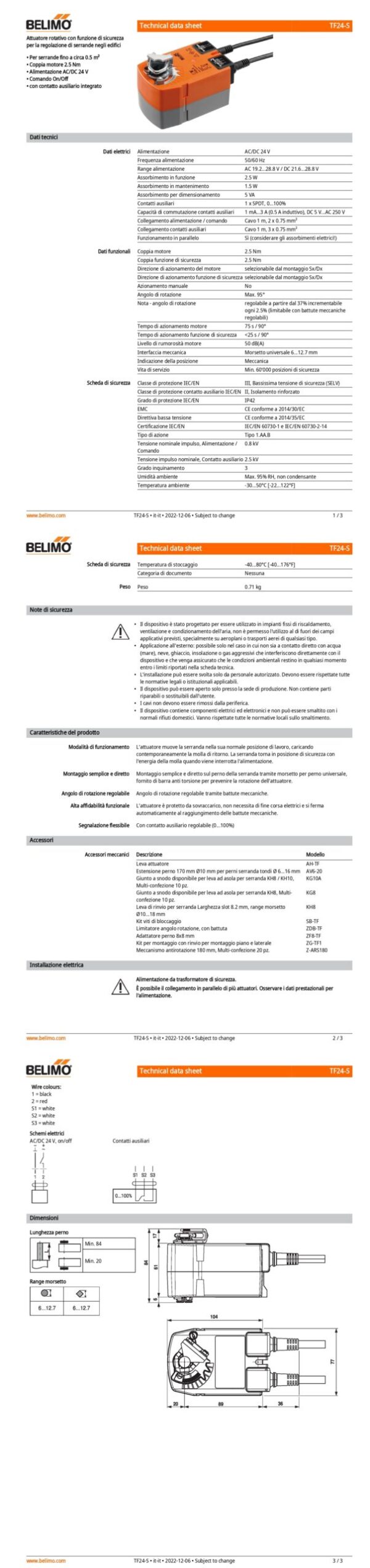 TF24-S Attuatore rotativo con funzione di sicurezza, 2.5 Nm, AC/DC 24 V, On/Off, 75 s, 1 x SPDT, IP42 - immagine 2