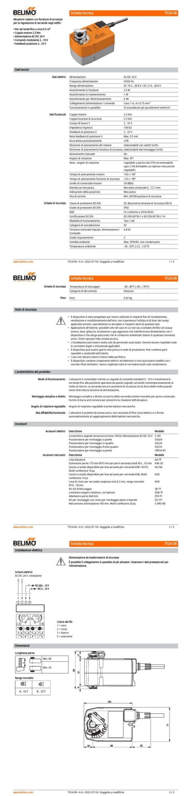 TF24-SR Attuatore rotativo con funzione di sicurezza, 2.5 Nm, AC/DC 24 V, 2...10 V, 150 s, IP42 - immagine 2