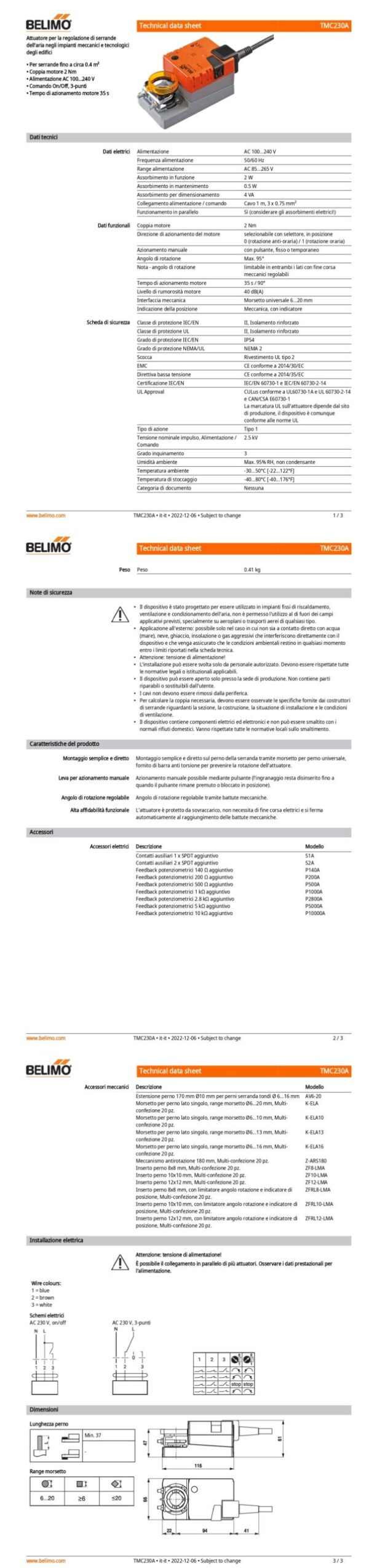 TMC230A Attuatore rotativo a corsa veloce, 2 Nm, AC 100...240 V, On/Off, 3-punti, 35 s, IP54 - immagine 2