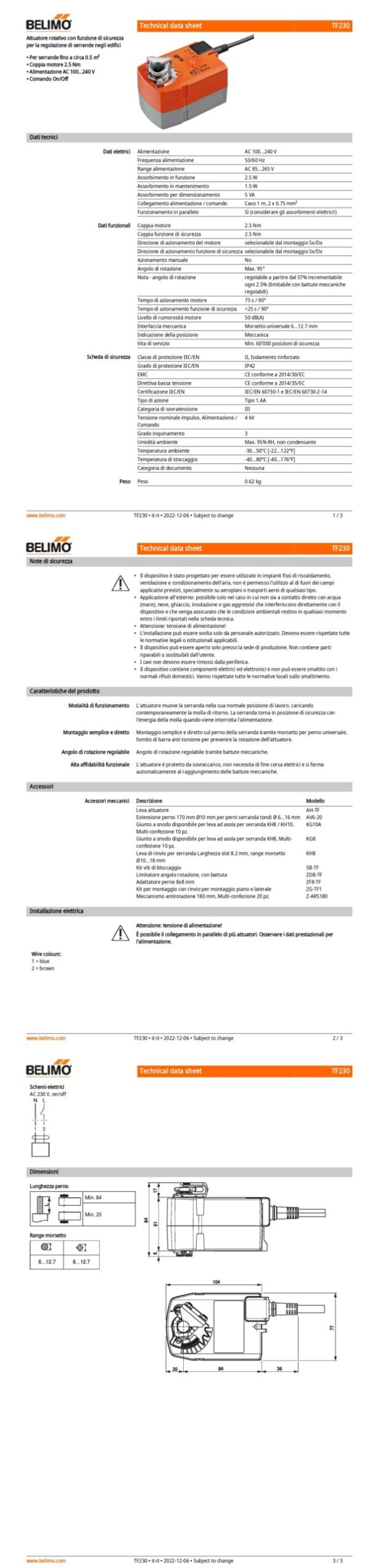 TF230 Attuatore rotativo con funzione di sicurezza, 2.5 Nm, AC 100...240 V, On/Off, 75 s, IP42 - immagine 2