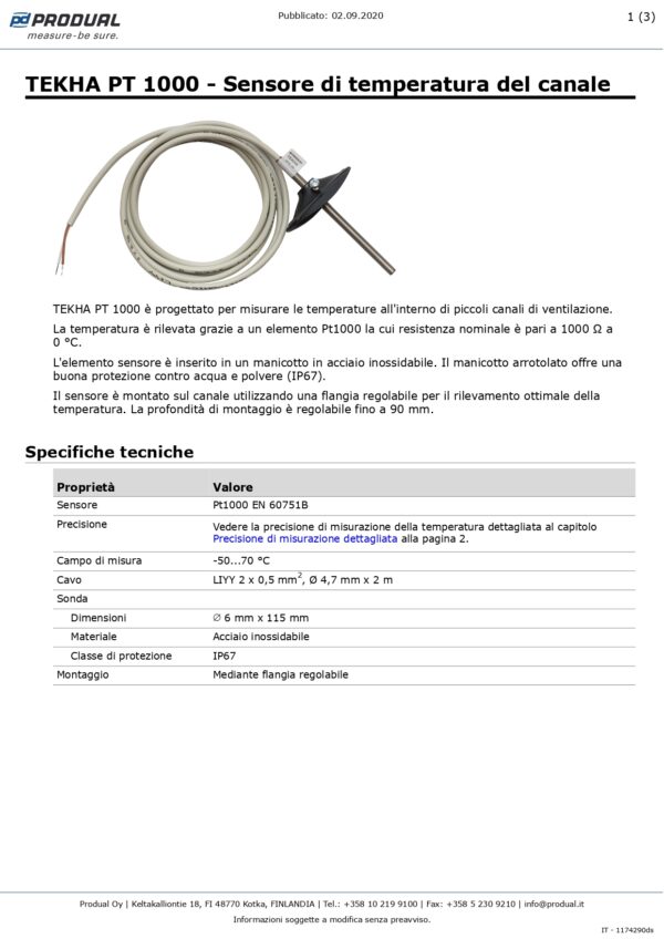 TEKHA PT 1000 SENSORE TEMP. CONDOTTA - immagine 2