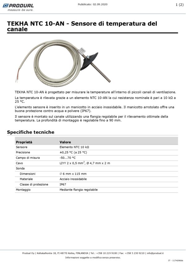 TEKHA NTC 10-AN NTC10-AN SENSORE TEMP. CONDOTTA - immagine 2