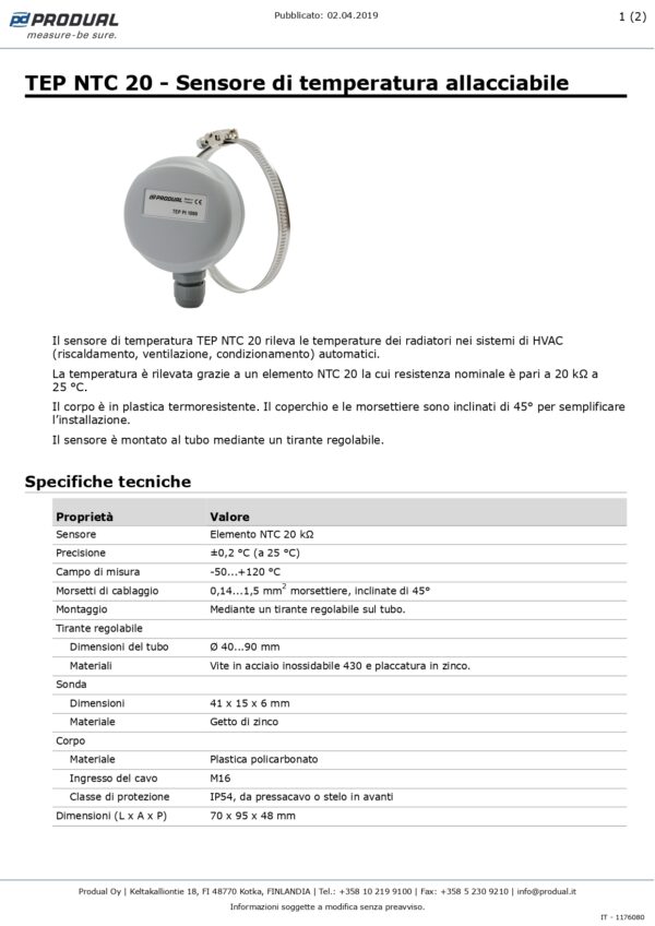 TEP NTC 20 NTC 20 SENSORE TEMP. A CONTATTO - immagine 2