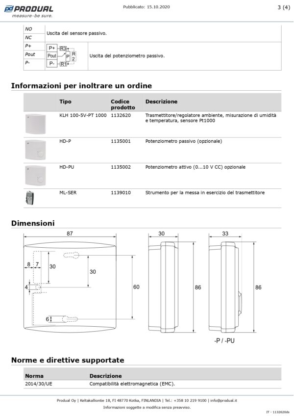 KLH 100-5V-PT 1000 TRASMETTITORE TEMP & UMIDITA', + PT 1000, 0-5V - immagine 4