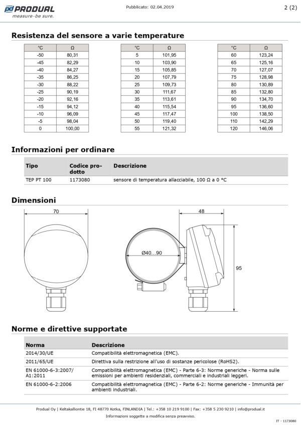 TEP PT 100 PT 100 SENSORE TEMP. A CONTATTO - immagine 3