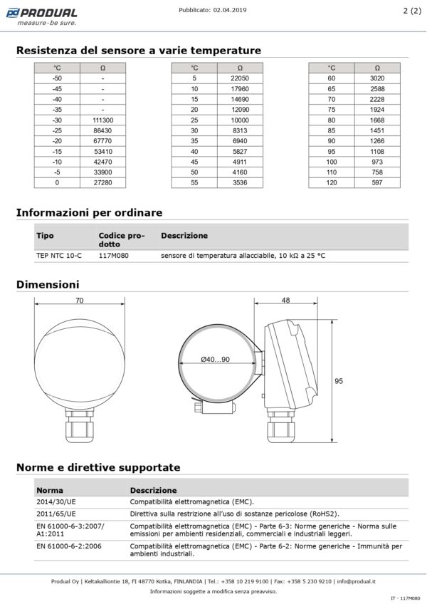 TEP NTC 10-C NTC 10-CAREL SENSORE TEMP. A CONTATTO - immagine 3