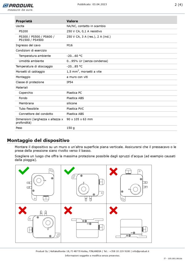 PS300 PRESSOSTATO DIFFERENZIALE 30…300 Pa - immagine 3
