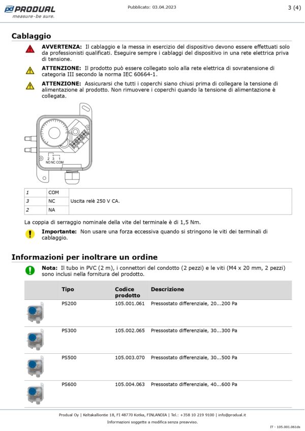 PS300 PRESSOSTATO DIFFERENZIALE 30…300 Pa - immagine 4