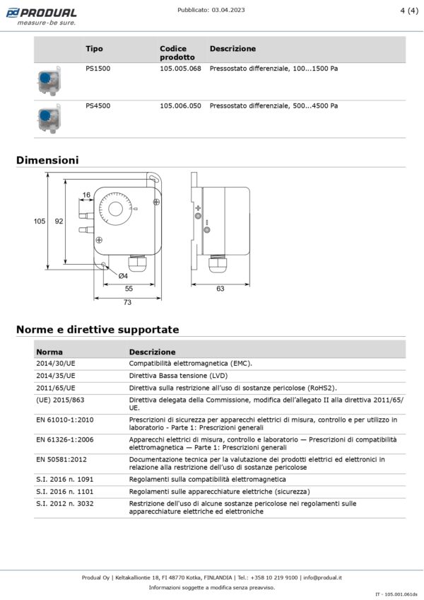 PS300 PRESSOSTATO DIFFERENZIALE 30…300 Pa - immagine 5