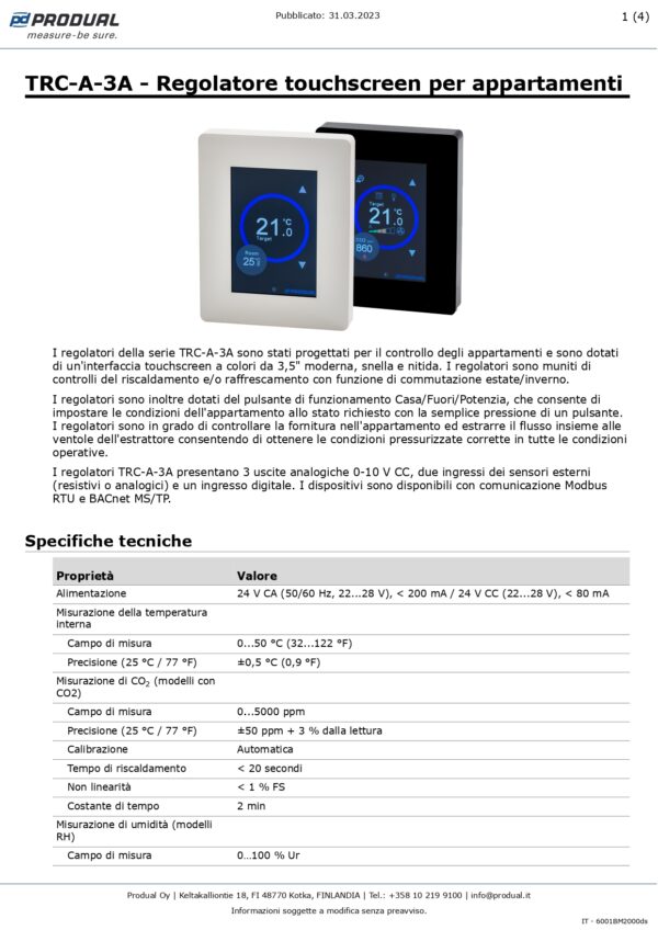 TRC-A-3A-MOD-24 REGOL. DA APP. 3AO-Modbus,24 Vac/dc - immagine 2