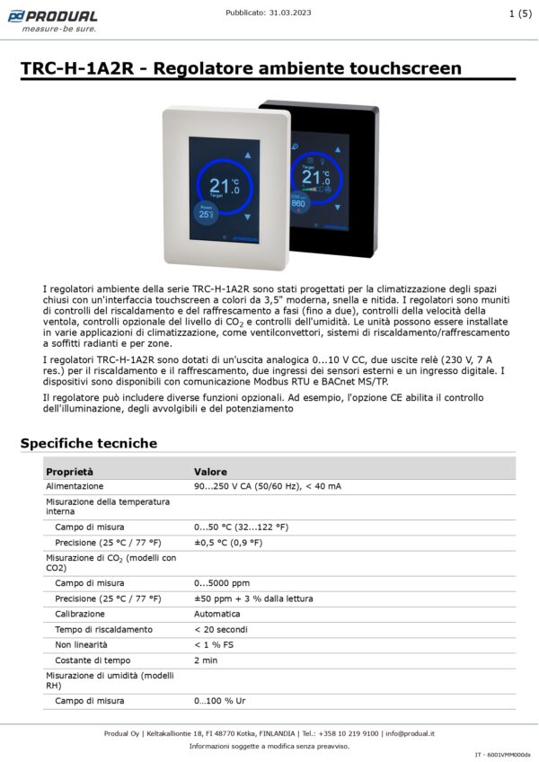 TRC-H-1A2R-MOD-230 REGOL. AMB. 1A0, 2RO-Modbus, 230Vac - immagine 2