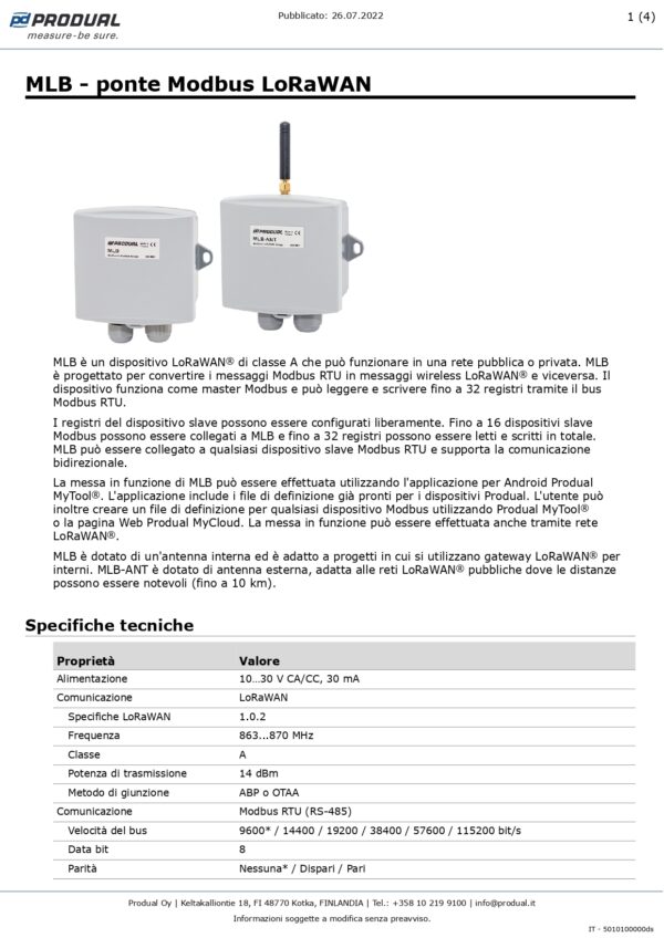MLB PONTE WIRELESS MODBUS LORAWAN, ANTENNA INTERNA - immagine 2