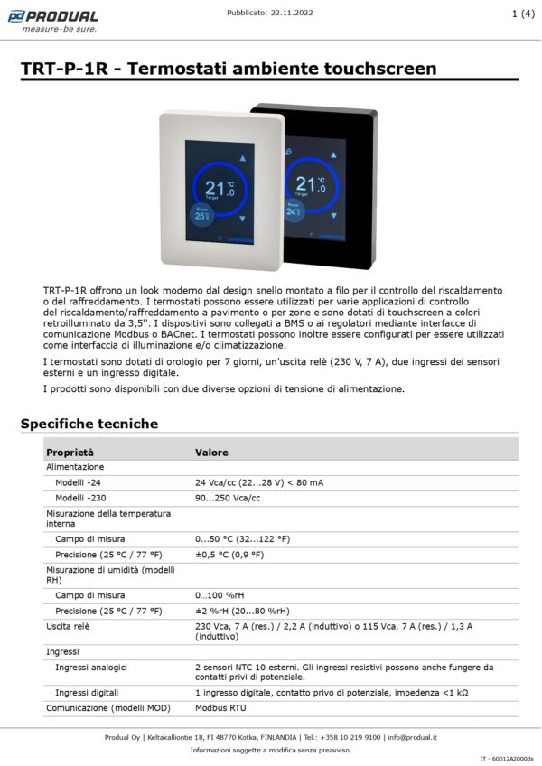 TRT-P-1R-24 CRONOTERMOSTATO TOUCHSCREEN 1RO,7d-24 Vac/dc - immagine 2