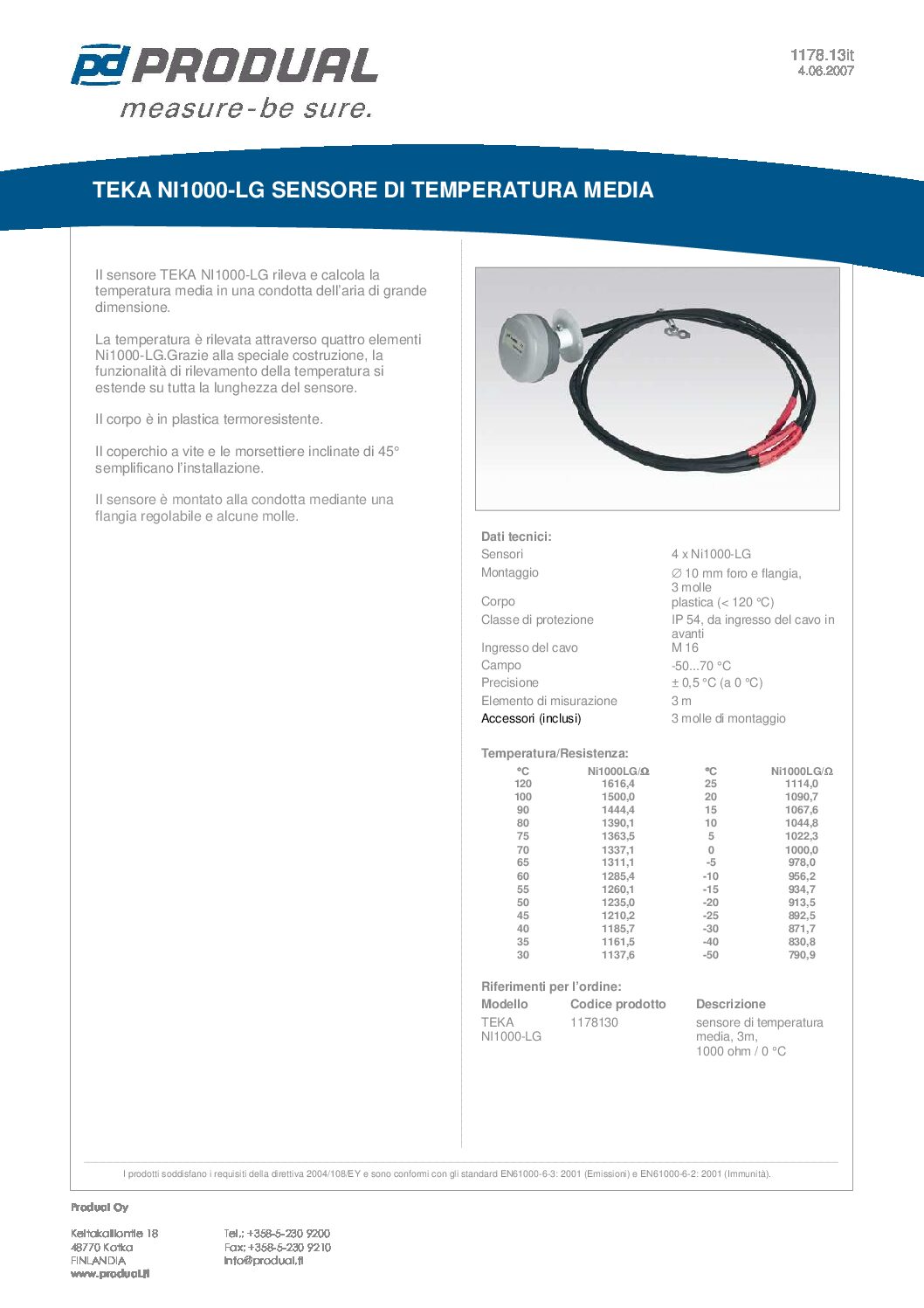 NI 1000-LG SENSORE TEMP. MEDIA 3 M – WAYTEC