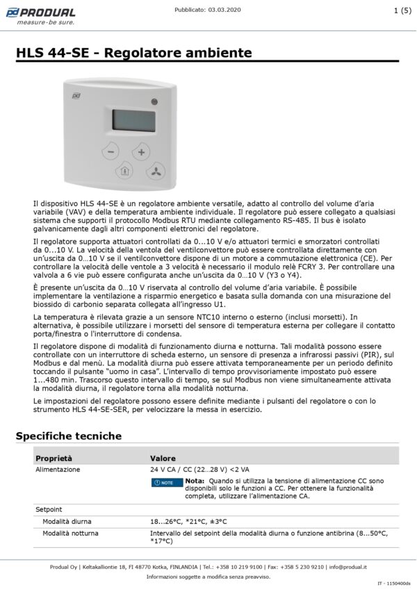 HLS 44-SE REGOLATORE AMBIENTE MULTIFUNZIONE, 4 TASTI - immagine 2